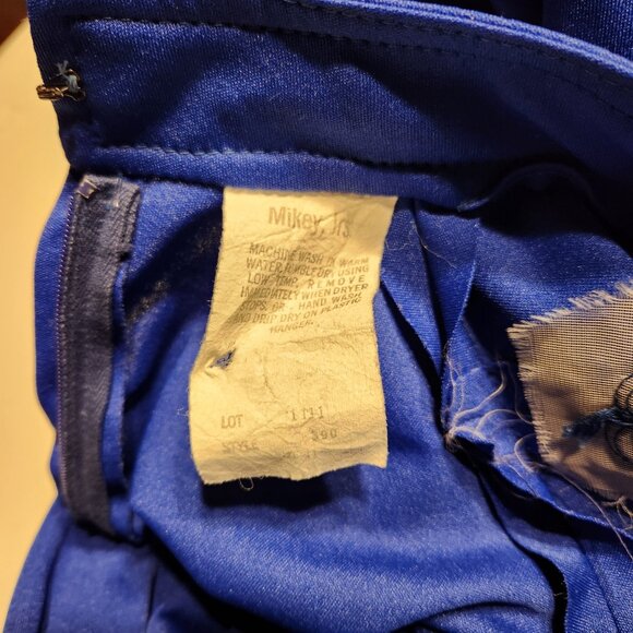 👑 VTG 70s Mikey Jrs Maxi Gown Royal Blue Ruffle High Collar Formal 💙 - Picture 8 of 9